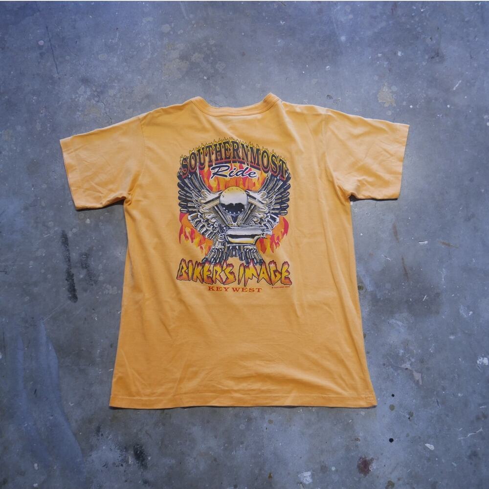Vintage Y2K Biker Southernmost Ride Key West 3 Buttons Yellow Mens Size L